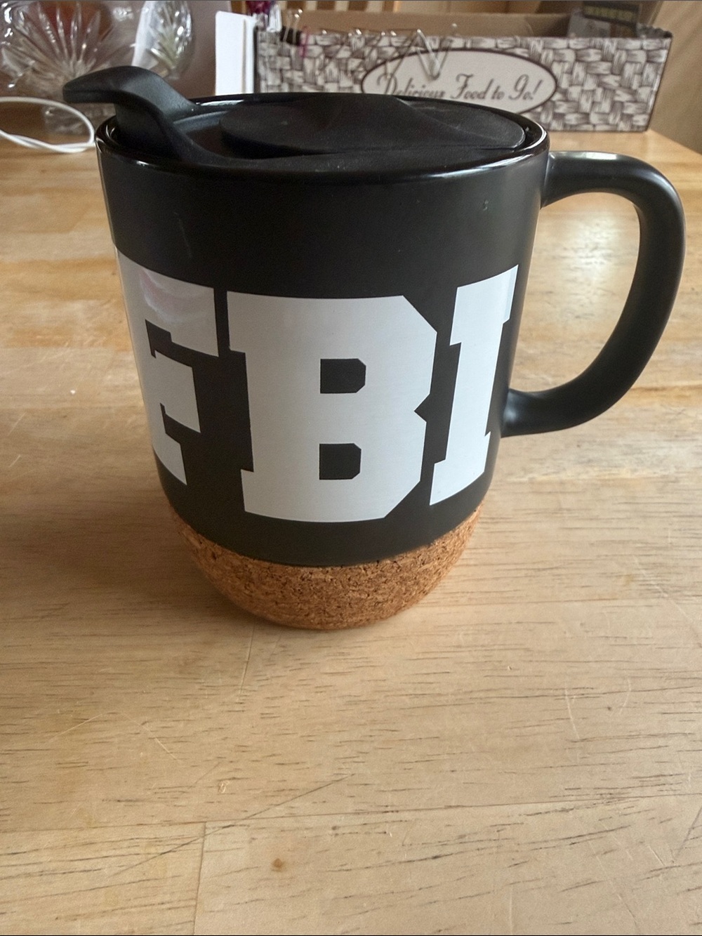 NWT FBI Black Travel Mug with Cork Base